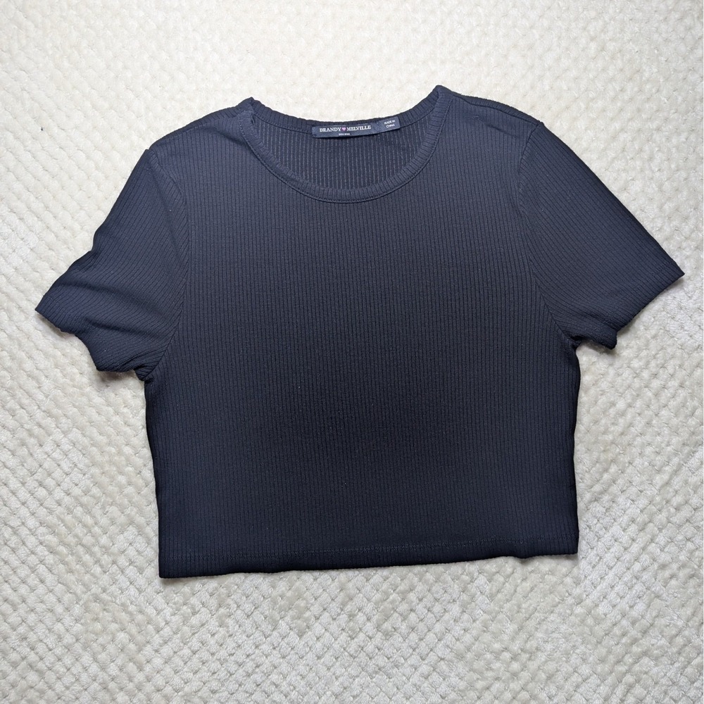 Brandy Melville Women Black Zelly Ribbed Top One Size Cropped Coquette Aesthetic